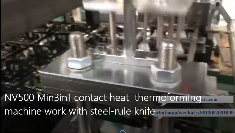 NV500 Min3in1 contact heat  thermoforming machine work with steel rule knife